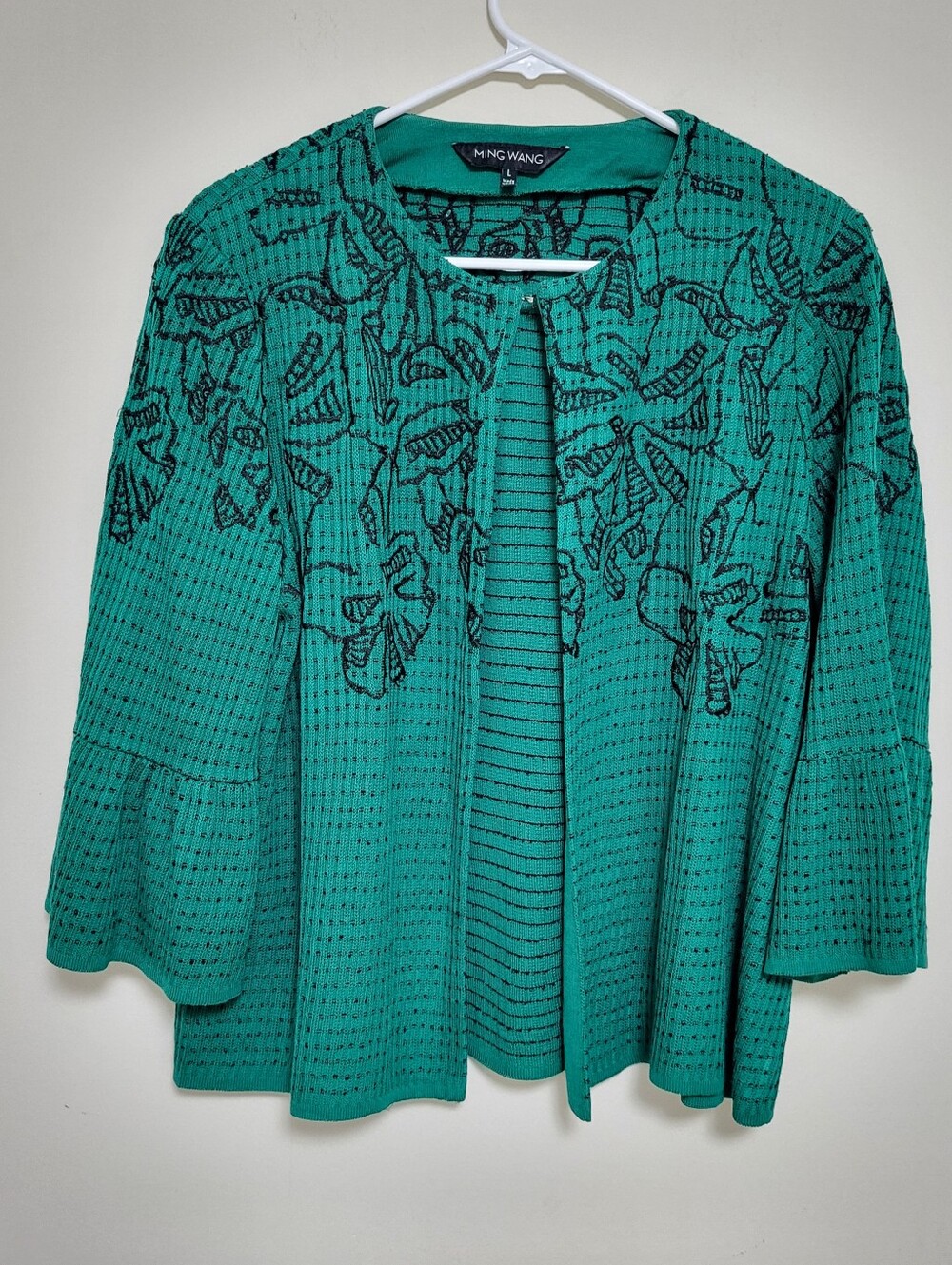 Ming Wang Knit Jacket Green Black Size L Quiet Luxury Professional Office